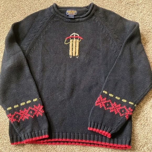 ❤️VTG Woolrich women’s black sweater sz L crew neck with sled on front cotton - Picture 1 of 4